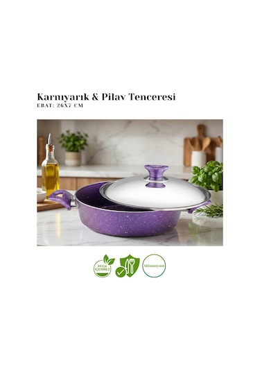 26 Cm Granit Karnıyarık & Pilav Tenceresi Çelik Kapak - Violet Violet