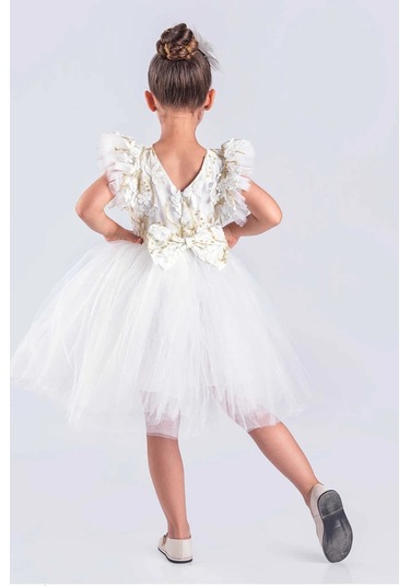 Kız Çocuk Elbise Tütü Etek Nakışlı Beyaz