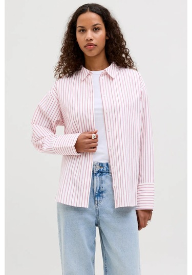 Jjxx Kadın Jxcaro Uzun Kollu Pamuklu Poplin Gömlek 12270951 Pembe Pembe