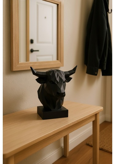 Oxyteez Boğa Figürlü Tasarım Biblo Siyah Renk Reçine Tasarım Ev Ve Ofis Dekorasyonu