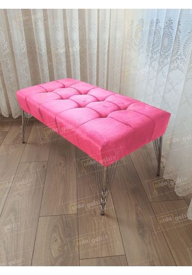 Modern Dilim Puf Ayakucu Puf Gümüş Metal Ayak 100 45 Pembe