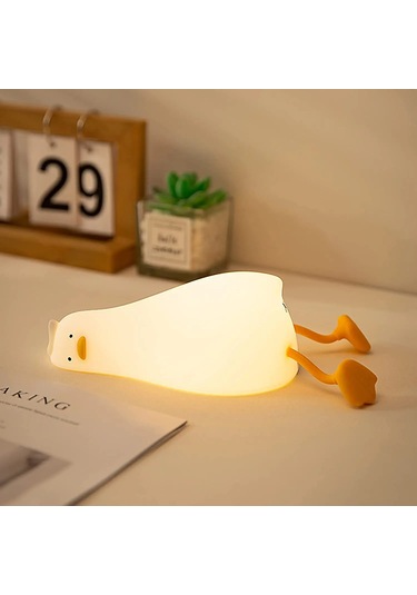 Yalan Düz Ördek Gece Lambası, Led Squishy Ördek Lamba, Sevimli Krem
