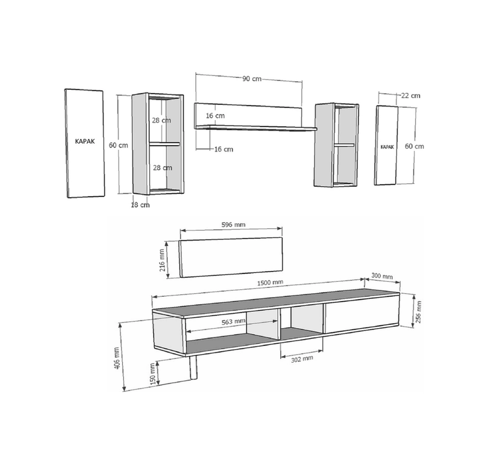 Tvr1501bs - Tuna150 Tv Ünitesi Beyaz Sılver 150cm BEYAZ-GÜMÜŞ