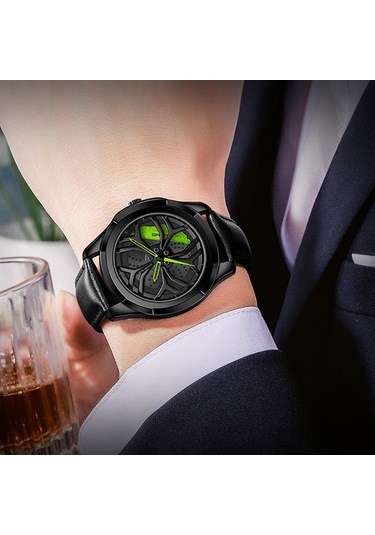 Sones Olevs 9967 Erkek Yıldızlı Gökyüzü Yüzlü Elmas Çerçeveli Kuvars Saat Siyah Çelik Kayış