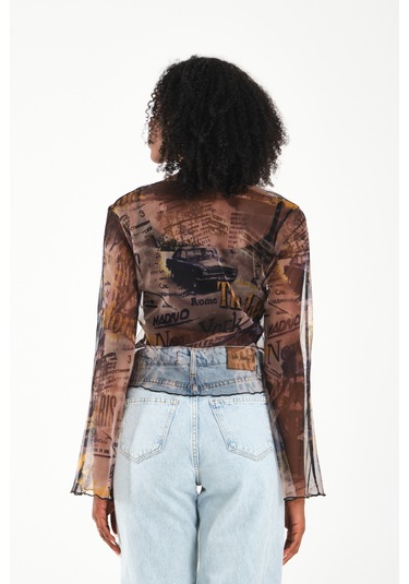 Önü Bağcıklı Tül Bluz Yeşil