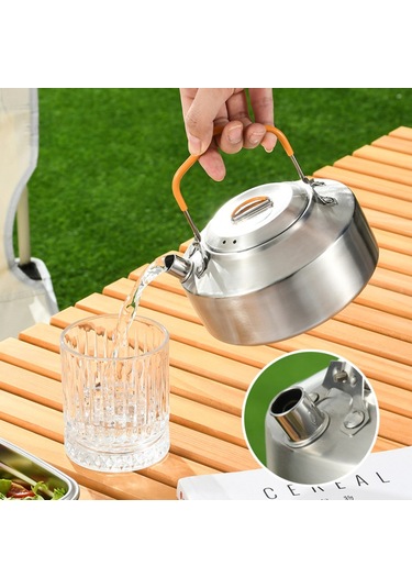 Mufunye Kamp Su Kaynağı, Taşınabilir Çay Kahve Kazanı - Paslanmaz Çelik, Kolcu Çok Renkli