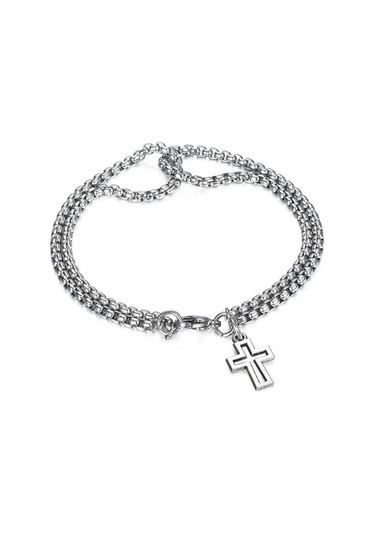 Moda Çapraz Hollow Çift Zincir Çapraz Titanyum Çelik Erkek Bileklik Çift Katmanlı Kişiselleştirilmiş Bilezik Gümüş