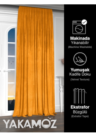 Yakamoz Kadife Görünüm Portakal Rengi Ada Fon Perde Ekstraforlu Velvet Touch Serisi Portakal Rengi Portakal