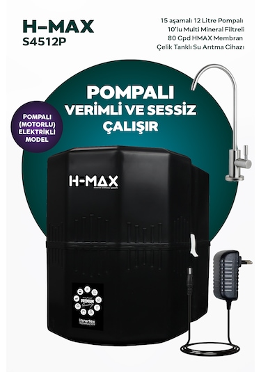 12 Litre Pompalı 15 Aşama Su Arıtma Cihazı Hmaxs4512p