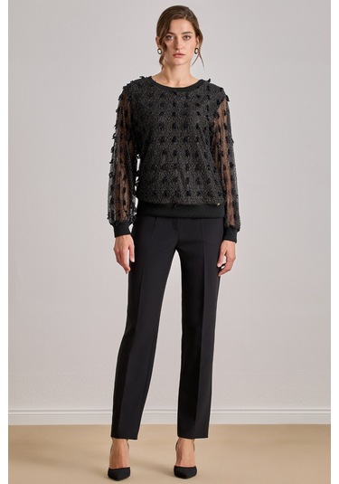 Dökümlü Siyah Dantel Bluz Siyah