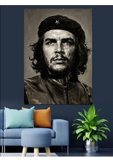 Che Guevara Klasik Siyah Beyaz Dekoratif Kanvas - Mdf Ahşap Tablo
