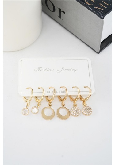 Byzeynaaksesuar Kadın Zirkon Taşlı Sallantılı Oval Figürlü Klipsli 6'lı Küpe Seti Çok Renkli Byzeynaaksesuar Kadın Zirkon Taşlı Sallantılı Oval Figürlü Klipsli 6'lı Küpe Seti Çok Renkli