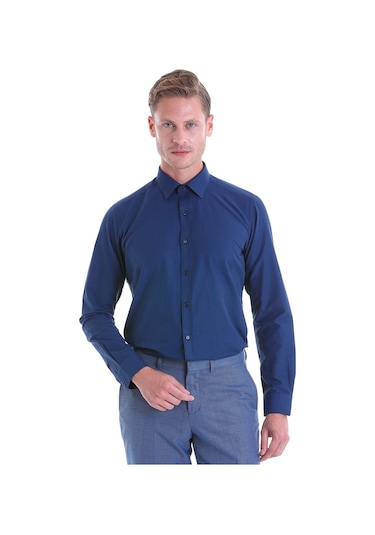 Hatemoğlu Slim Fit Pamuklu Uzun Kollu Erkek Gömlek Lacivert