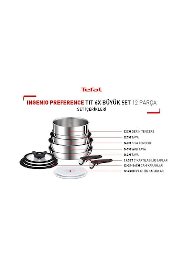Tefal Ingenio Preference Titanyum 6X Büyük Set 12 Parça