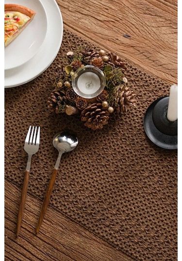 Pamuk Dantel Runner 35x145 Cm Masa Örtüsü Koyu Kahve