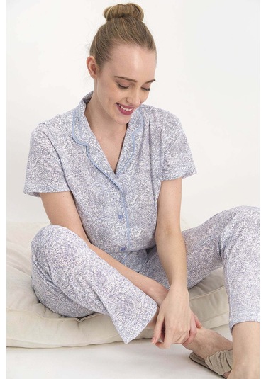 Arnetta Ethnic Buz Mavi Kadın Gömlek Pijama 5274-26441