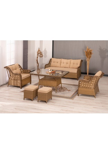 Btkconsept Datça Rattan Bahçe Mobilyası 3+1+1 Kahverengi/masalı Kahverengi