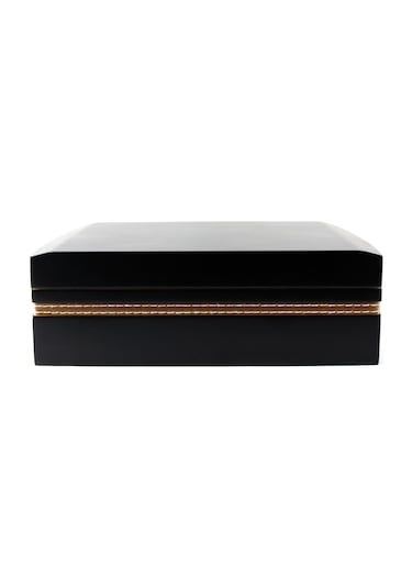 Cedar Alman Şeritli Humidor Puro Kutusu ve Aksesuar Seti Siyah