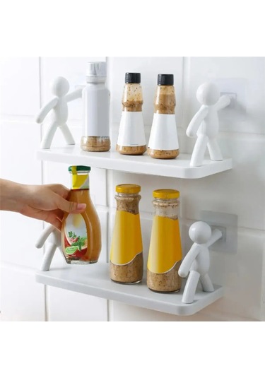 2 Li Banyo Mutfak Organizer Şampuan Kozmetik Baharat Kavanoz Düzenleyici Yapışkanlı Raf Çöp Adam Diğer