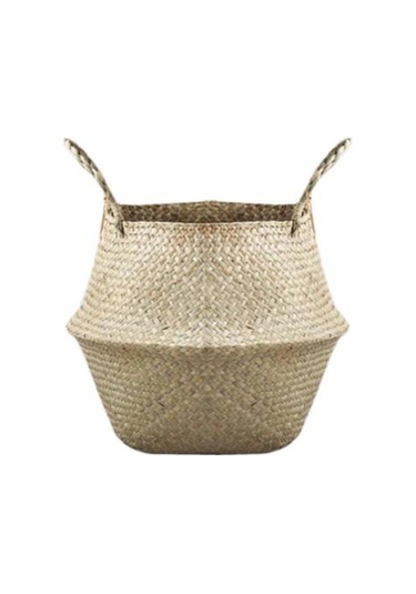 Lebihmurah 4488 Sepet Rattan Katlanır Hasır Saplı Yuvarlak Doğal Deniz Çimi Bitki Depolama Ahşap Podazz