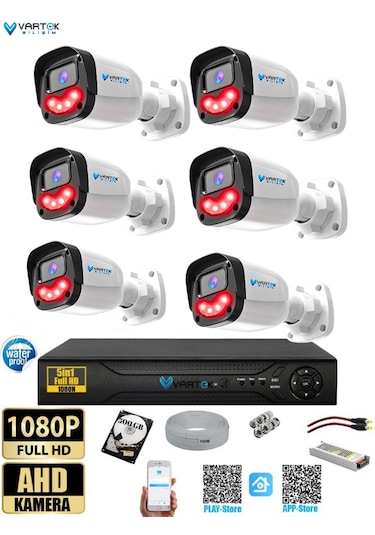 6 Lı 5mp Full Hd 1080p Atom Ledli 500 Gb Hdd Güvenlik Kamera Seti Gece Görüşlü Tak Çalıştır İp Gerektirmez