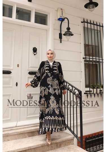 Kadın Siyah %100 Viskon Pamuklu V Yaka Alaçatı Model Kat Kat Elbise V6530 Siyah