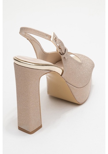 Glora Altın Simli Kadın Platform Topuklu Abiye Ayakkabı Altın