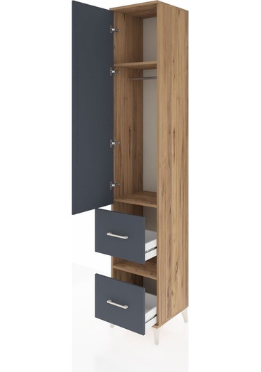 Hyperion Dolap 3 Raflı 2 Çekmeceli Tek Askılı 44x44x243 Çam-a... Çam