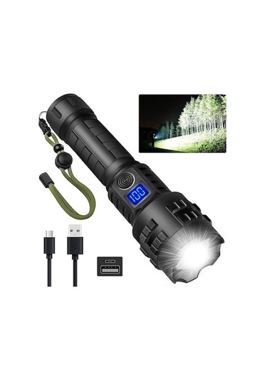 Teltree P70 Led El Feneri, Alüminyum Gövde, Type-c Şarj, Akıllı Pil Göstergesi, Uzun Menzil, Genişletilebilir Zoom, Siyah, Dış Mekan İçin Siyah