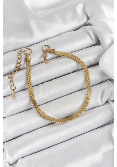 316l Çelik Gold Renk Yassı Zincir Model Kadın Bileklik Çok Renkli