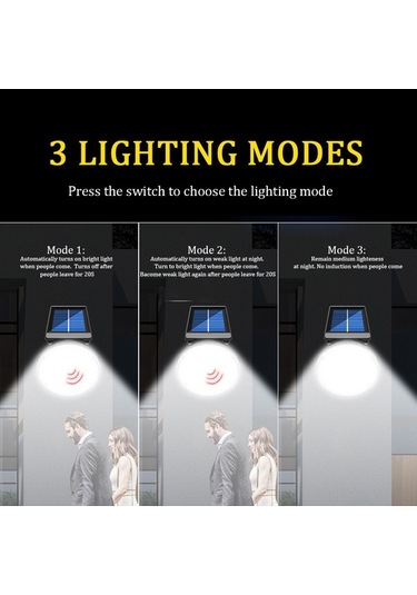 Moly 32 Led Güneş Enerjili Duvar Lambası, Ip65 Su Geçirmez, 3 Aydınlatma Modu, İnsan Algılama, Bahçe/ev Kullanım İçin Siyah Siyah