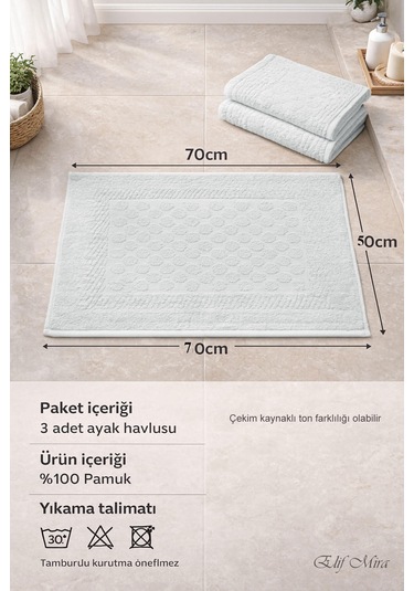 3 Lü Banyo Ayak Havlusu Seti %100 Pamuk Damatouch Gri