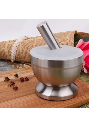 Mutfak Paslanmaz Çelik Sarımsaklı Yemek Harcı, Kapaklı, Boyut: Büyük Çok Renkli Çok Renkli