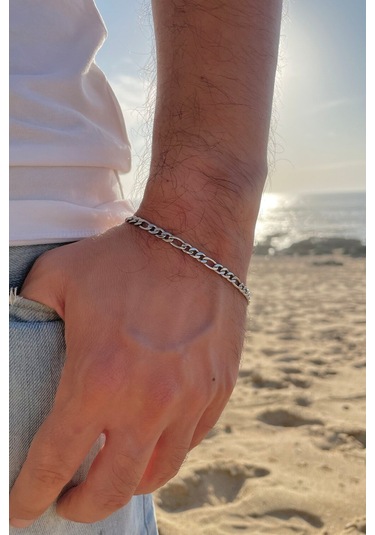 Kişiye Özel Harfli İnce Figaro Zincir Unisex Çelik Bileklik Sevgiliye Eşe Hediye Eck55h Metalik