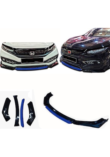 Volvo S60 2019+ Mavi Şeritli Renkli Ön Ek Ön Lip Piona Black 4 Prç