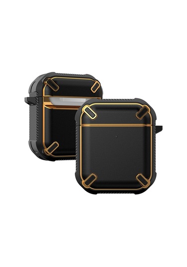 Kablosuz Kulaklık Darbeye Dayanıklı King Kong Ares Tpu Airpods Uyumlu 1/2 Için Koruyucu Kılıf Siyah