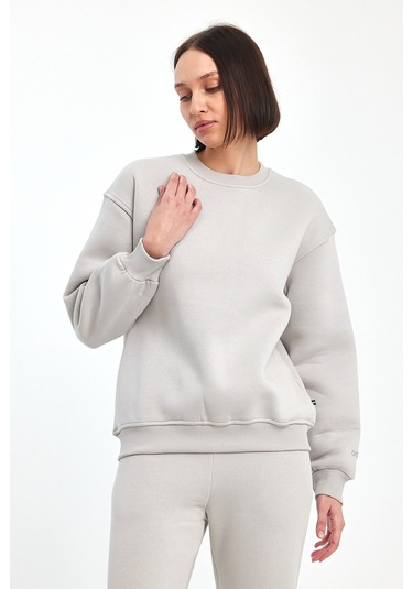 Odda Kadın Bisiklet Yaka Şardonlu Sweatshirt Gri