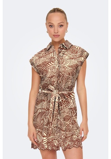 Onllou Lıfe Emb S/s Shırt Dress Ptm Kiremit Cok Renklı