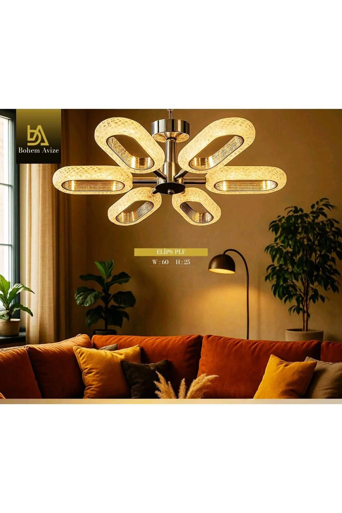 Bohem Aydınlatma Bohem Avize 6lı Elipsplafonyer 3 Renk Led Modern Avize Beyaz/sarı/gün Işığı Gümüş