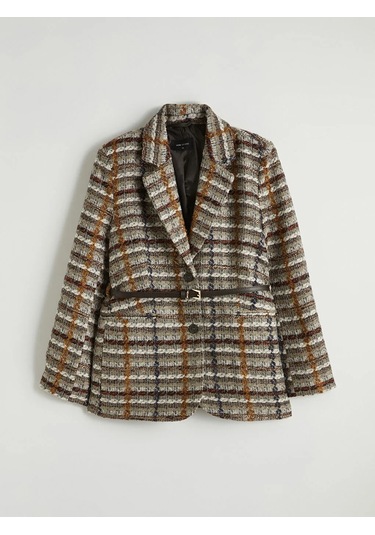 Lc Waikiki Bej Ekose Kemerli Kadın Tüvit Blazer Ceket