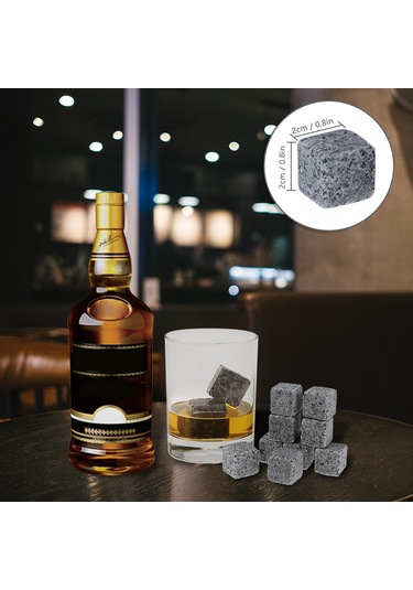 Kosona 9 Adet Granit Whiskey Taşı - Dökülmeyen Soğutma - Ahşap Kutusu Ve Kadife Çanta İle - İçki Severler İçin Siyah - Beyaz