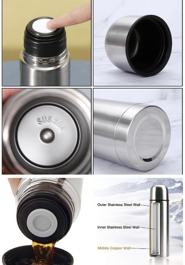 500 Ml Çift Katmanlı Sus 304 Çelik İnox Termos Süt-mama-kamp-piknik Termosu 12 Saate Kadar Sıcak Soğuk Tutma Gümüş