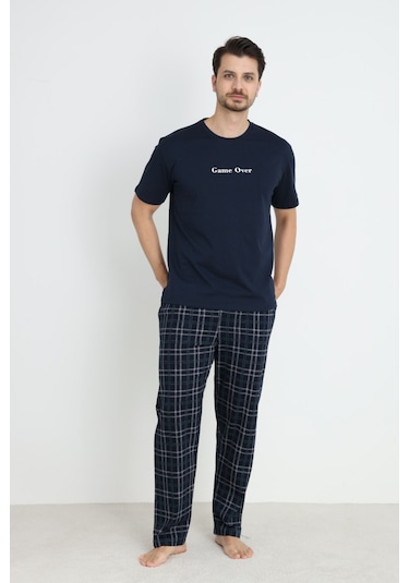 Arcan Arc Erkek Pijama Takımı Kısa Kol Düğmeli Lacivert
