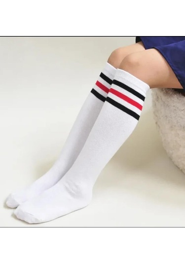 Koton Çizgili Kız Çocuk Dizaltı Çorap Beyaz