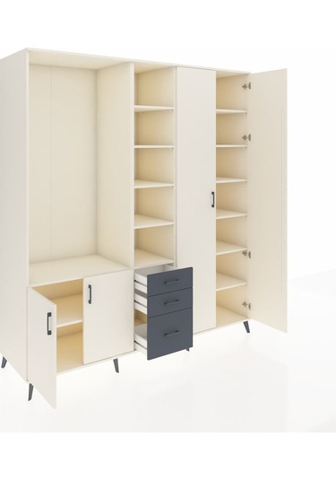 Kronos Dolap 13 Raflı 3 Çekmeceli 4 Kapaklı 220x59x243 Aytaşı-aytaşı/antrasit Aytası/antrasıt