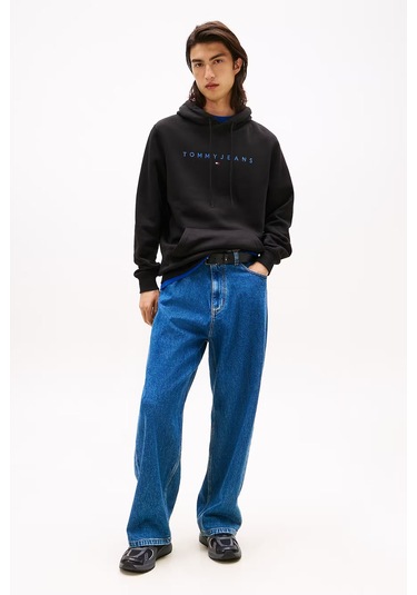 Erkek Logo Baskılı Kapüşonlu Sweatshirt Siyah Black Multi