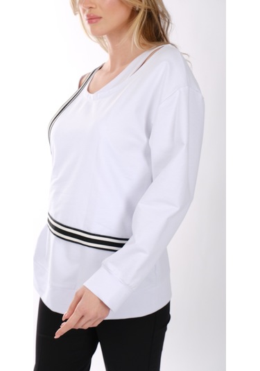 Ysatis Minimalist Oversize V Yaka Uzun Kol Kadın Bluz - Günlük & Özel Gün Beyaz