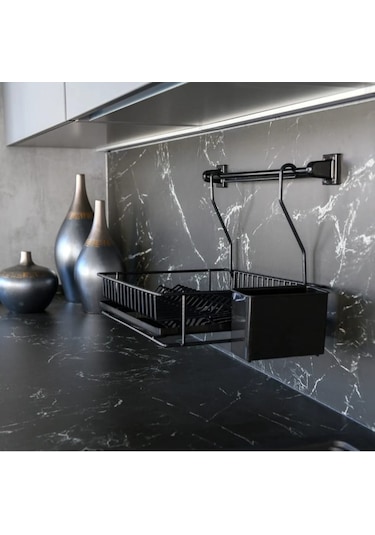 Hagen Ömür Boyu Paslanmaz Askılı Bulaşıklık Siyah