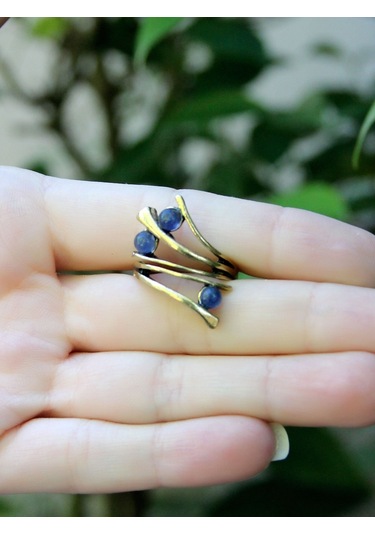 Doğal Taş 3'lü Apatit Doğal Taşlı Ayarlanabilir Kadın Yüzük Euy66ap Mavi