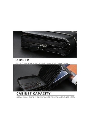 Zyzqstore Erkek Baellerry Küçük Cüzdan Toka Çoklu Kart Bozuk Para Üç Katlı Fermuarlı Koyu Kahve Koyu Kahverengi Cüzdan Koyu Kahverengi